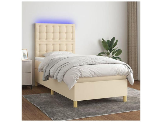 Sommier à Domopure de lit et matelas et LED Crème 90x190 Tissu WGPP96357