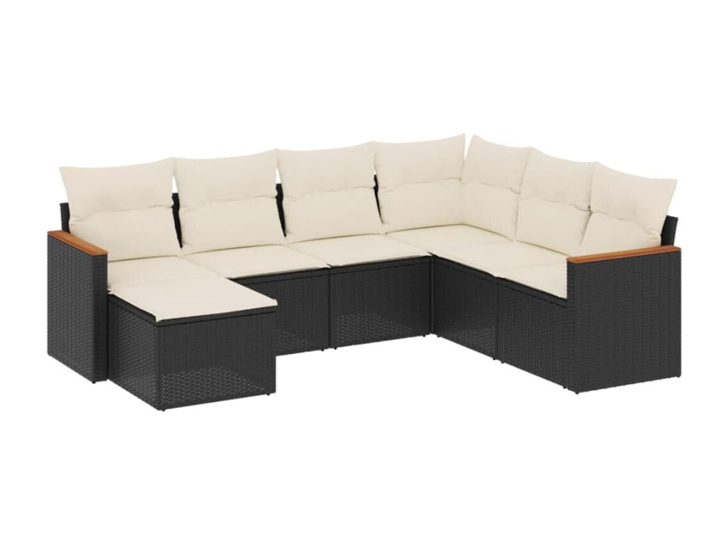 Salon de jardin 7 pcs avec coussins noir résine tressée ZTPA70571