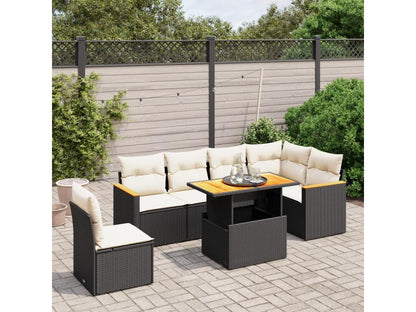 Salon de jardin 7 pcs avec coussins noir résine tressée VAAG19416