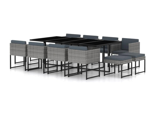 Salon de jardin 13 pcs avec coussins Résine tressée Gris GVXD20740