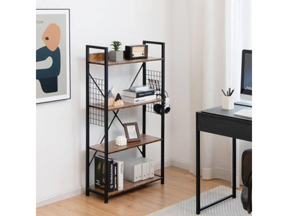 Étagère industrielle à 4 niveaux avec crochets en forme de s marron rustique CXRX22483