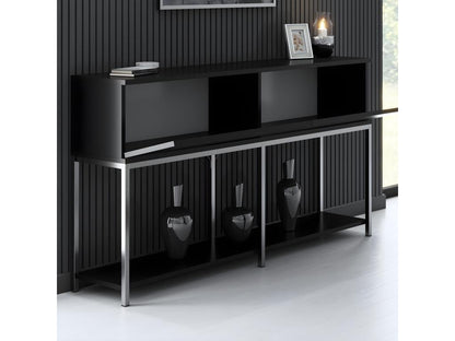 Console style contemporain Domopure L150cm Bois Noir et Métal Argent THGX92228