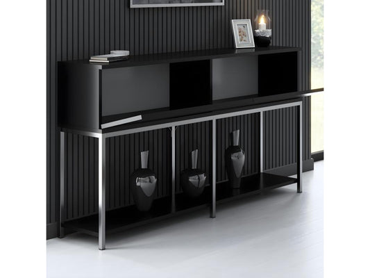 Console style contemporain Domopure L150cm Bois Noir et Métal Argent THGX92228