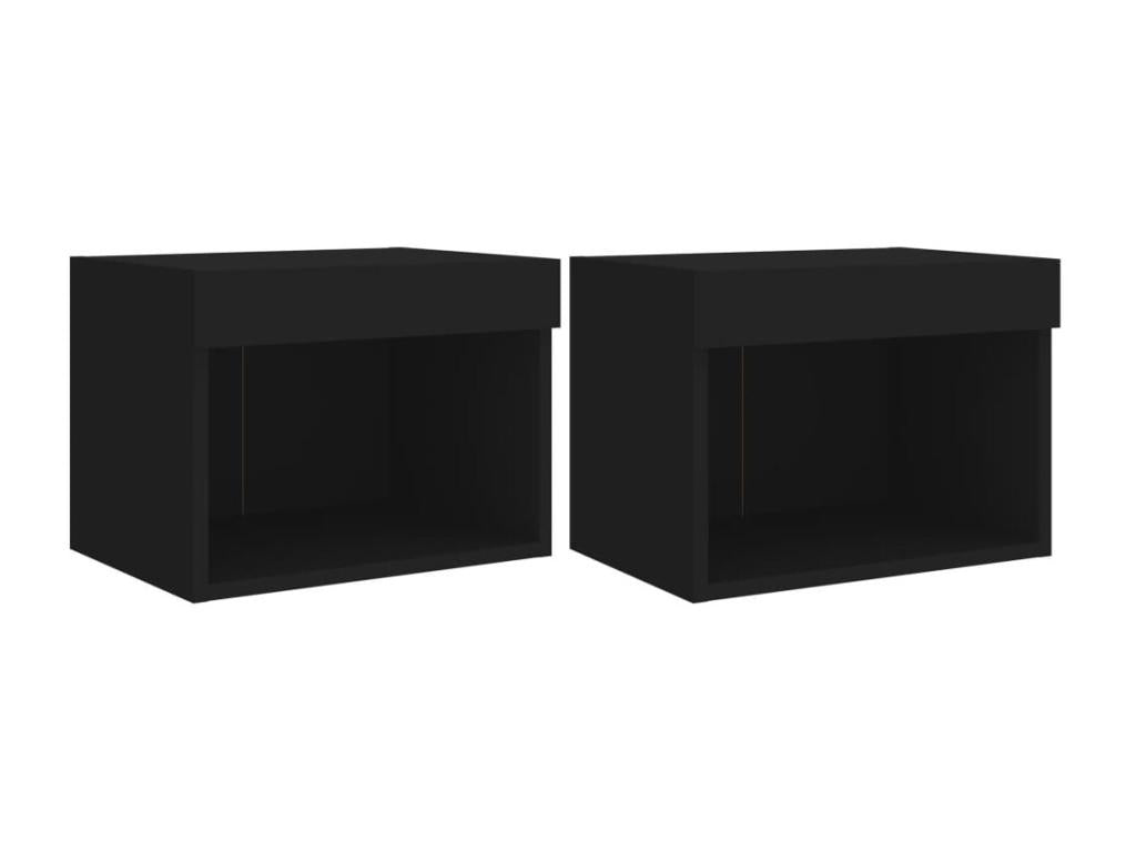 Tables de chevet murales avec Domopureères LED 2 pièces noir EGIW60908