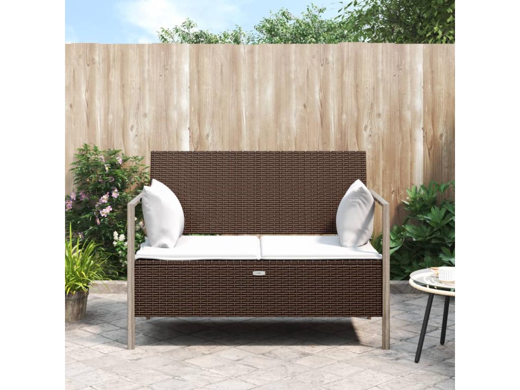 Banc de jardin à 2 places avec coussins Marron Résine tressée SDAF03929