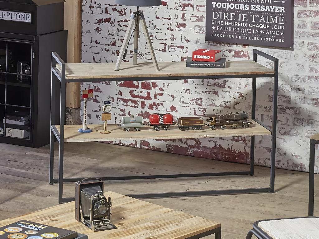 Meuble Console en Bois d'Domopure et Métal Noir H 75 cm QOYG11445