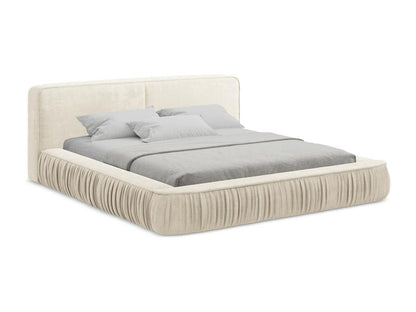 Lit rembourré avec rangement 198x238 - en Chenille - beige clair - Chicyla ODBH33850