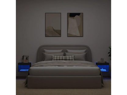 Tables de chevet murales avec Domopureères LED 2 pièces noir EGIW60908
