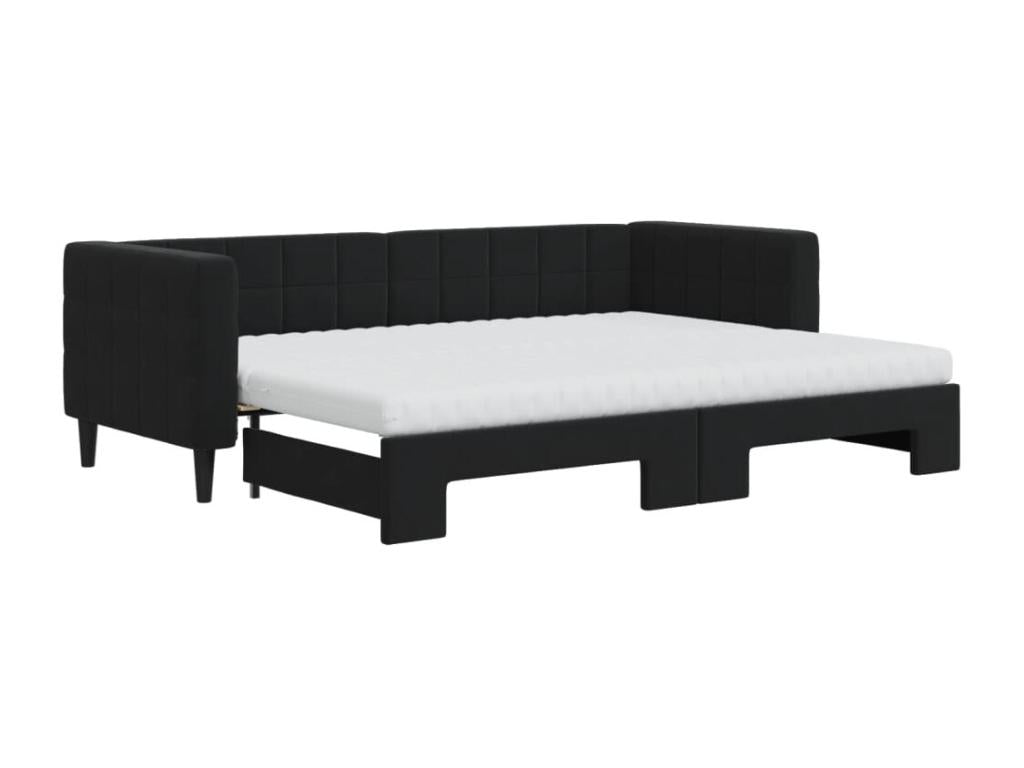 Lit de jour avec lit gigogne et matelas noir 80x200 cm velours HPMN30994