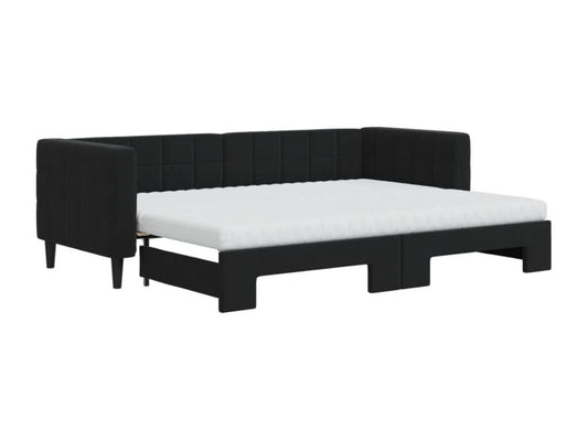 Lit de jour avec lit gigogne et matelas noir 80x200 cm velours HPMN30994
