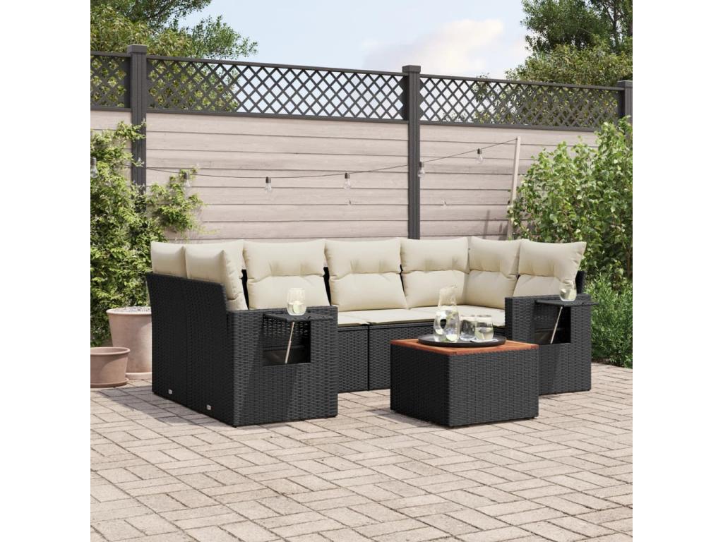 Salon de jardin 7 pcs avec coussins noir résine tressée XKYV94284
