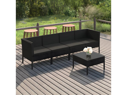 Salon de jardin 5 pcs avec coussins résine tressée noir ZFBB92830