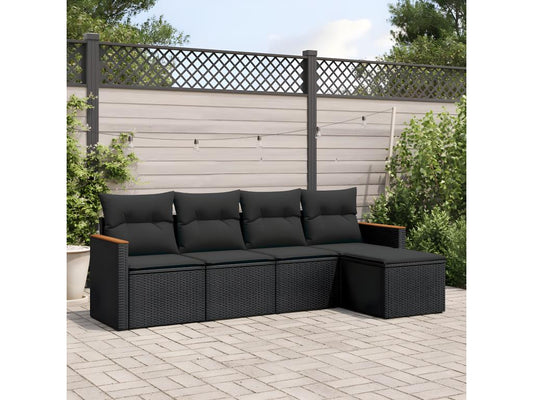 Salon de jardin 5 pcs avec coussins noir résine tressée VMTG20687