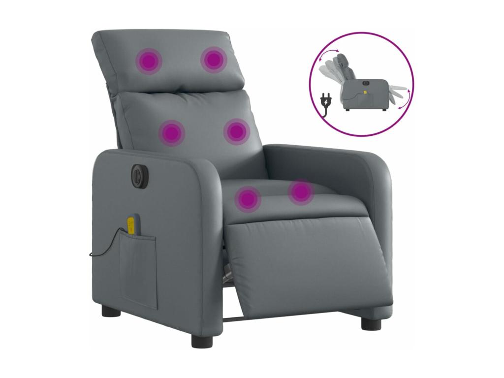 Fauteuil massant inclinable électrique gris similicuir EZQC38308