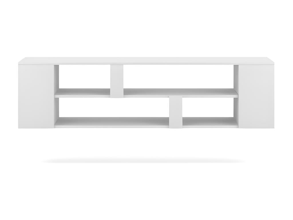 Meuble TV suspendu collection Domopure coloris blanc 155cm avec 6 niches BNFB00958