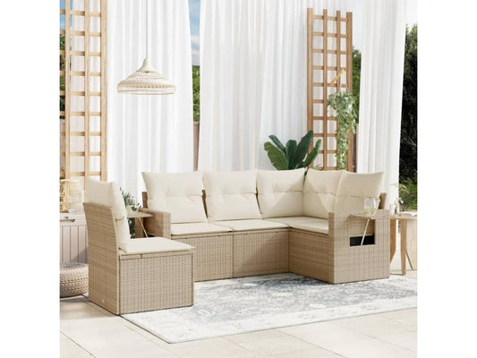 Salon de jardin avec coussins 5 pcs beige résine tressée