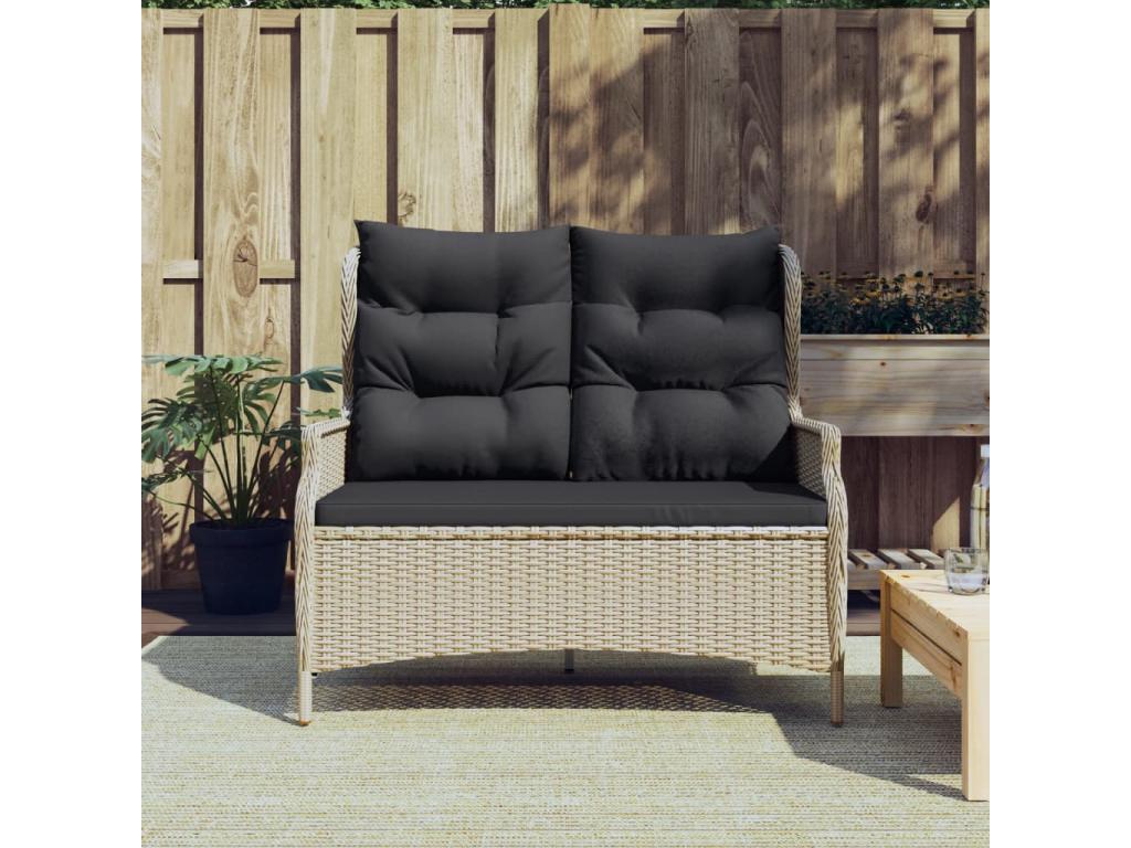 Banc de jardin à 2 places et coussins gris clair résine tressée SYDQ41706