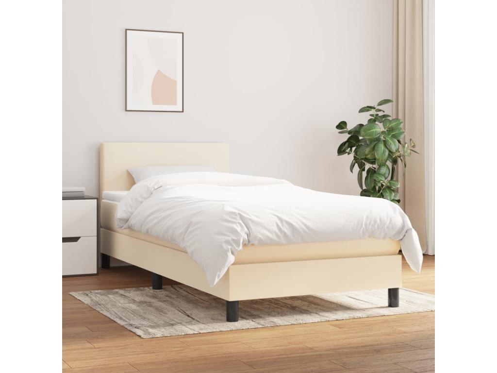 Lit à sommier tapissier avec matelas Crème 90x200 cm Tissu ETNF53540