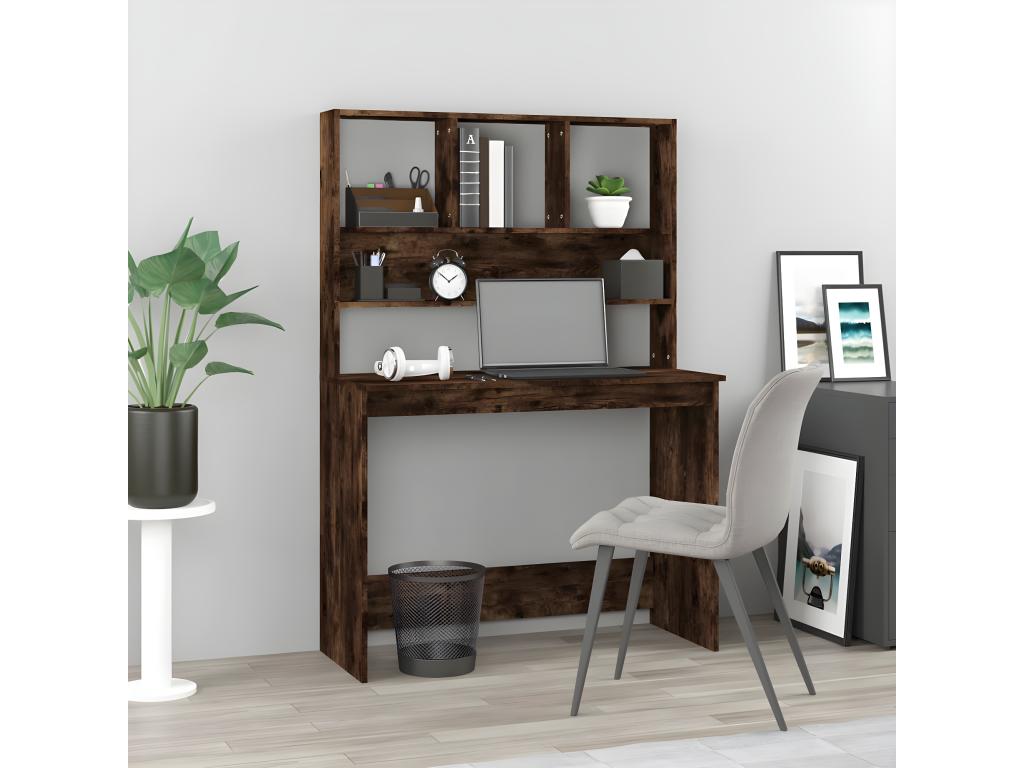 Bureau avec étagères Chêne fumé 102x45x148 cm Bois d'ingénierie SQQJ01173