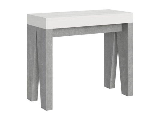 Console extensible 90x40/196 cm Naxy Mix Small dessus Frêne Blanc - structure Gris Béton QHIN73870