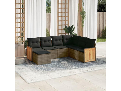 Salon de jardin avec coussins 7 pcs gris résine tressée PDUZ48261