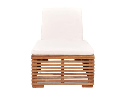 Chaise longue avec coussin crème Bois de teck solide TBLB91234