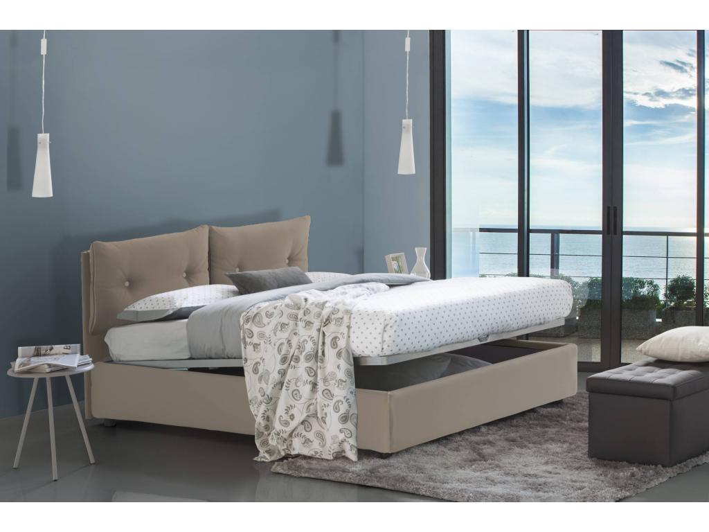 Lit simple Domopure Lit coffre avec revêtement en éco-cuir Made in Italy Ouverture frontale adapté pour matelas 80x190 cm gris tourterelle ZGME02097