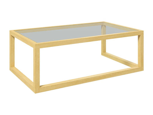 Table basse design contemporain plateau verre trempé structure piètement bois d'hévéa FDQW94243
