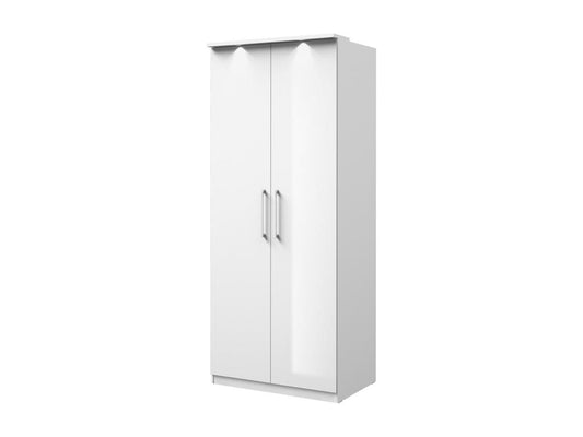 Armoire 2 portes pour dressing collection Domopure coloris blanc avec LED et pack 3 étagères inclus. FCON68722