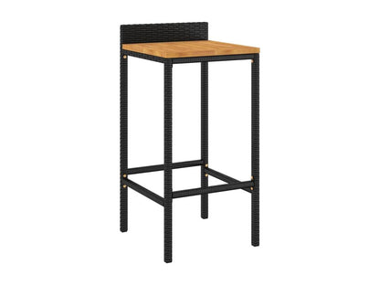 Ensemble de bar jardin 5 pièces noir poly rotin/bois massif Chicyla JTJN70100