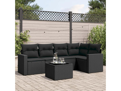 Salon de jardin 6 pcs avec coussins noir résine tressée WATY03554
