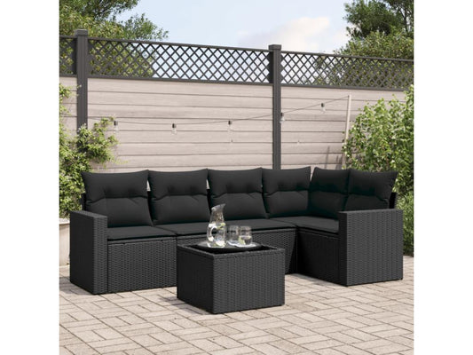 Salon de jardin 6 pcs avec coussins noir résine tressée WATY03554