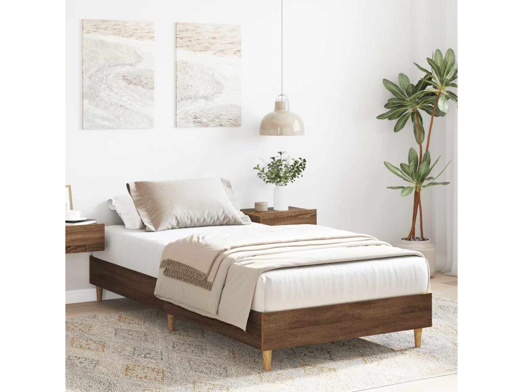 Cadre de lit sans matelas chêne marron 90x200cm bois ingénierie YEQG09321