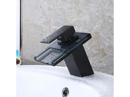 Robinet Mitigeur lavabo Domopure salle de bain en céramique en verre Noir SANS LED / Flexible FIEV78635