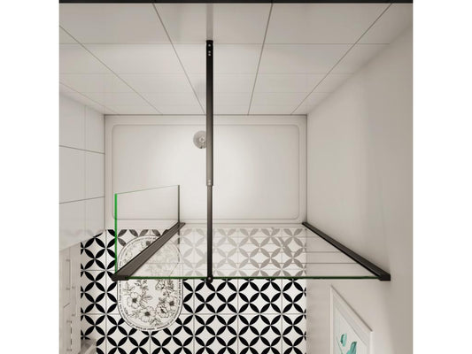 Chicyla paroi de douche industrielle noire 90x200cm avec un retour pivotant 40cm livré avec une barre de stabilisation 90cm IAKI26677