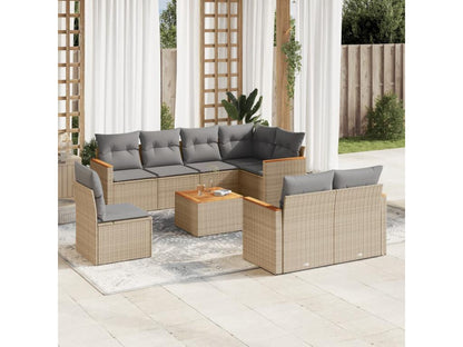 Salon de jardin avec coussins 9 pcs beige résine tressée JHQR30049