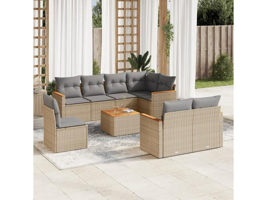 Salon de jardin avec coussins 9 pcs beige résine tressée JHQR30049