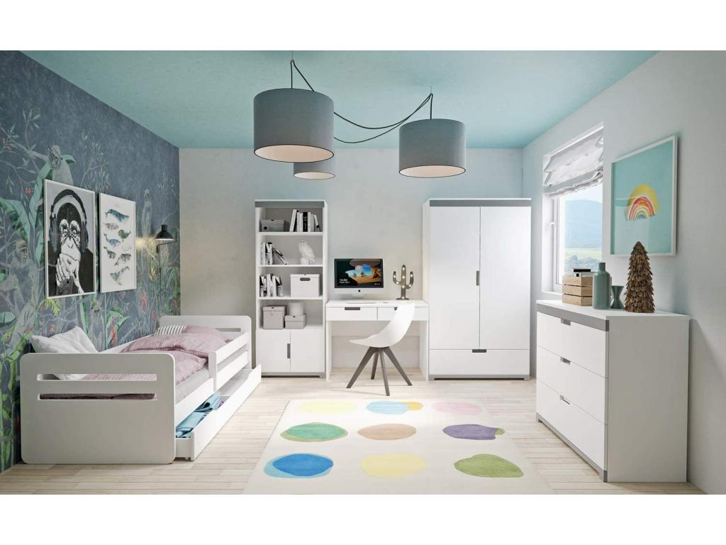 Lit enfant avec barrière de sécurité amovible blanc et vert Domopure-Matelas mousse-80x140 CIRE59282