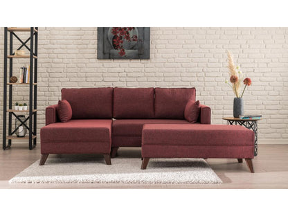 Petit canapé convertible d'angle gauche avec pouf tissu bordeaux Domopure 205cm TQNS80869