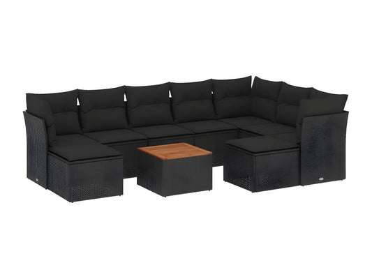 Salon de jardin 10 pcs avec coussins noir résine tressée XHFO76720