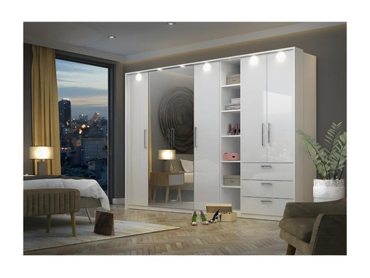 Armoire 2 portes pour dressing collection Domopure coloris blanc avec LED et pack 3 étagères inclus. FCON68722