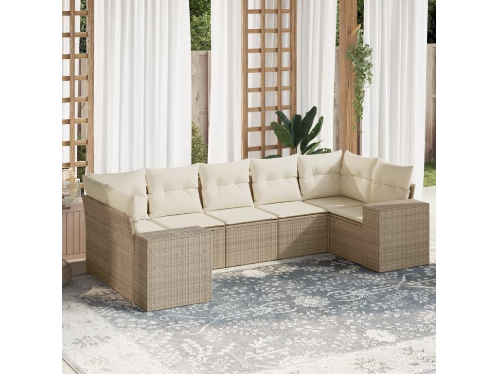 Salon de jardin avec coussins 7 pcs beige résine tressée NSBQ92711