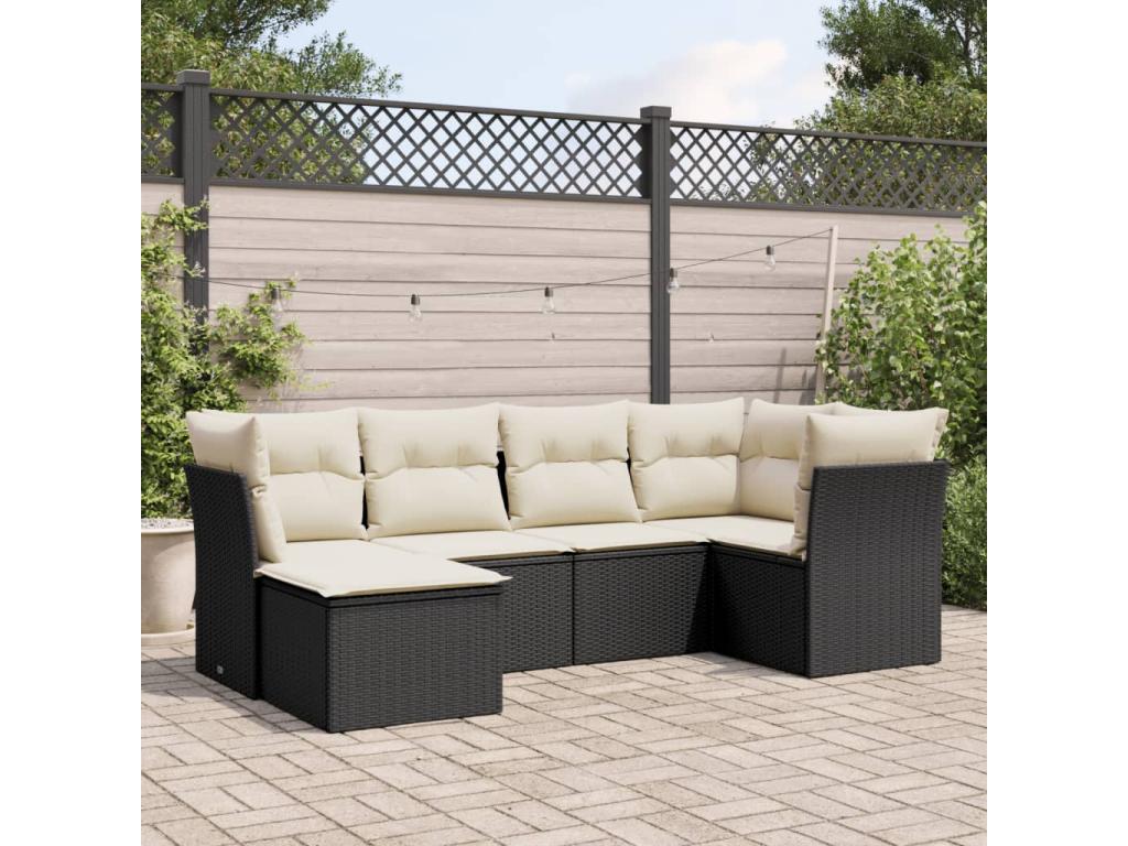 Salon de jardin 6 pcs avec coussins noir résine tressée IOKD38830