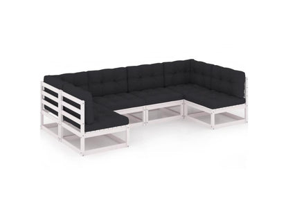 Salon de jardin 6 pcs avec coussins Blanc Bois de pin massif 3 BXMX31768