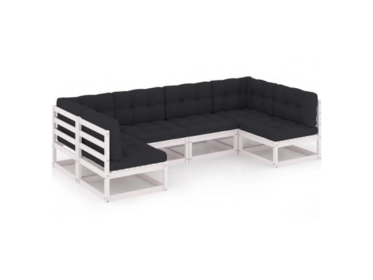 Salon de jardin 6 pcs avec coussins Blanc Bois de pin massif 3 BXMX31768