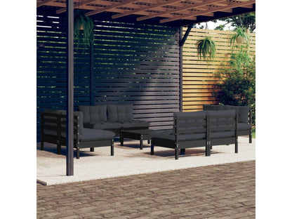 Salon de jardin 9 pièces avec coussins anthracite Bois de pin IEDY43097