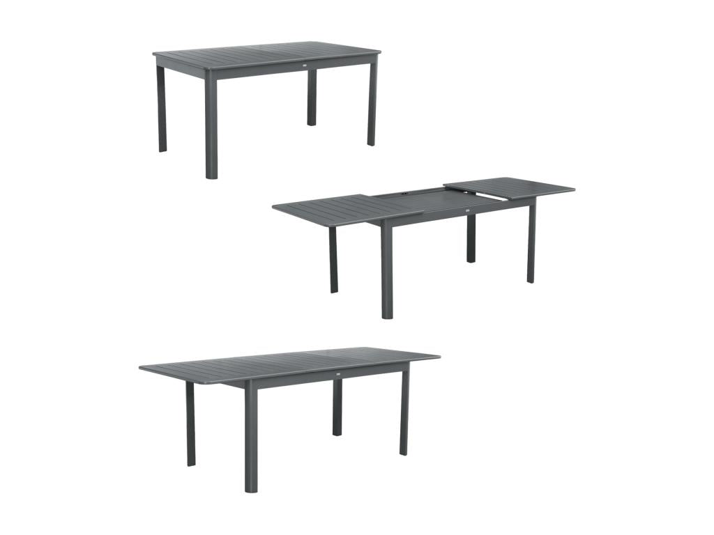 Table de jardin extensible aluminium et textilène anthracite- 6 chaises- 2 fauteuils- 8 places- 236.5x100x75 cm UXIF24690