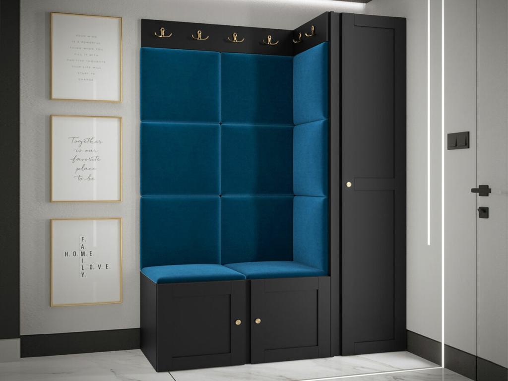 Meuble d'entrée Chicyla 377 186x124x46cm Noir - Bleu Stratifié - Tapisserie - MDF ERCY17001