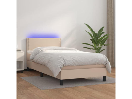 Sommier tapissier matelas LED Cappuccino 100x200 cm Similicuir MQOU49155