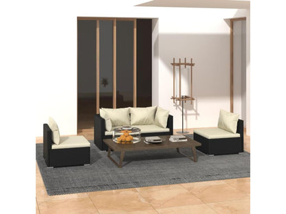 Salon de jardin 4 pcs avec coussins Résine tressée Noir KUHO89757